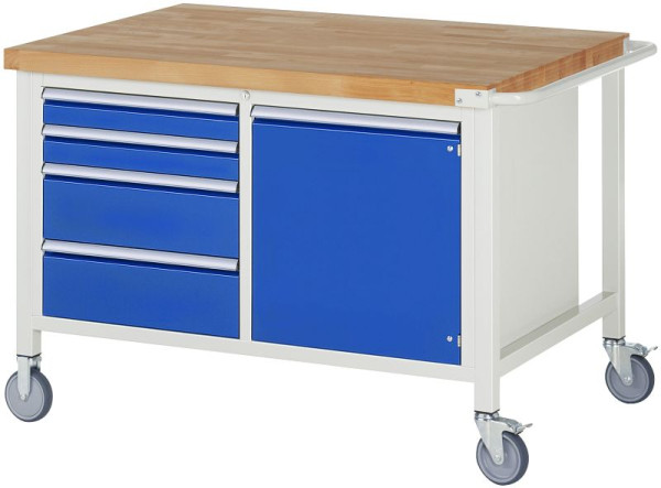 RAU Fahrbare Werkbank 8000- Modell 8470, B1250xT900xH880-1080mm, Doppel-Unterbau-Container, li: 2xH90 2xH180mm, re: Flügeltür, 05-8470A2-129B4H.11