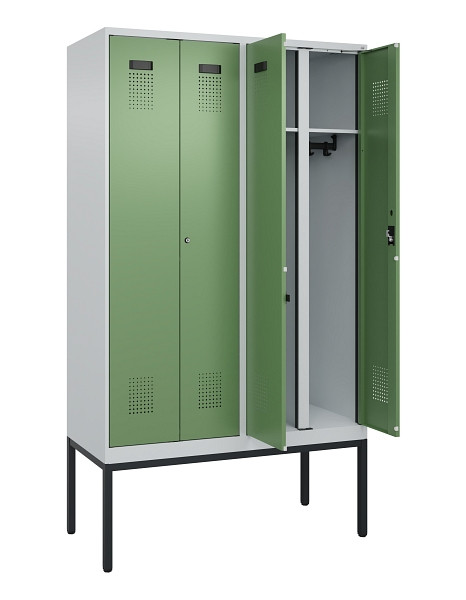C+P Schwarz-Weiß-Spind Evolo PLUS, Gestell, 4 Abteile, 2120x1200x500mm, 7035/601, Zylinderschloss, 0490327-40 S10037