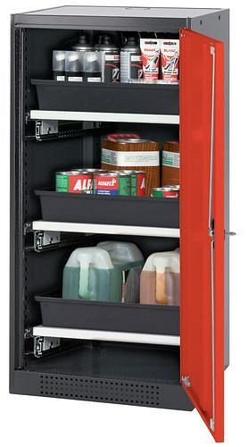 asecos Chemikalienschrank Systema-T CS-53R, Korpus anthrazit, Flügeltüren rot, 3 Tablarauszüge, 208847