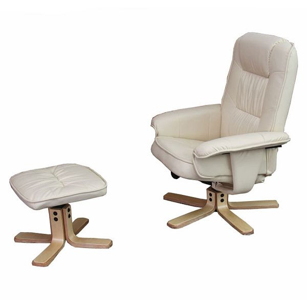 Mendler Relaxsessel Fernsehsessel Sessel mit Hocker M56 Kunstleder, creme, 14027