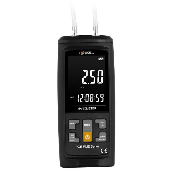 PCE Instruments Manometer bis ±2,5 kPa, 13 wählbare Einheiten, Datenaufzeichnung und USB-C Schnittstelle, PC-Software, Export in xls-Datei, PCE-PME 2