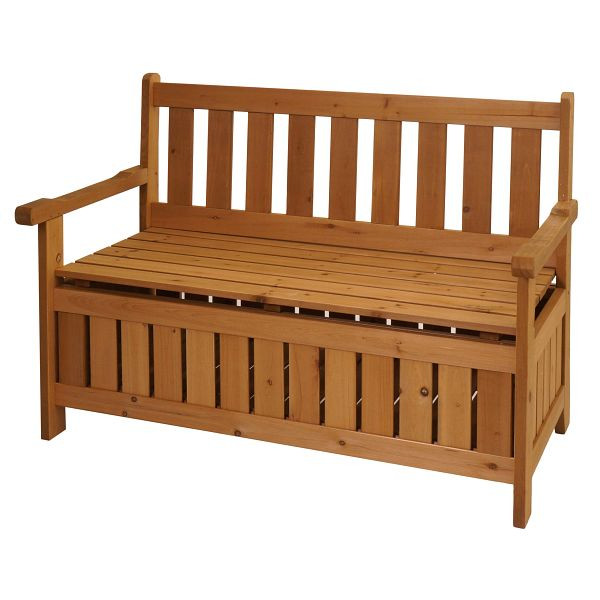Mendler Gartenbank HWC-L68 mit Stauraum, Truhenbank Sitzbank Staufach Aufbewahrung, Outdoor Tanne Holz FSC® 114cm, braun, 117487