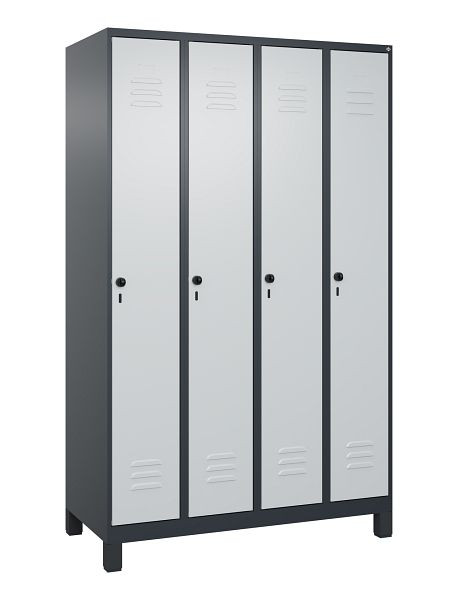 C+P Umkleidespind Classic PLUS mit Mitteltrennwand, Füße, 4 Abteile, 1950x1200x500mm, 7016/7035, Drehriegel, 080010-40F S10013