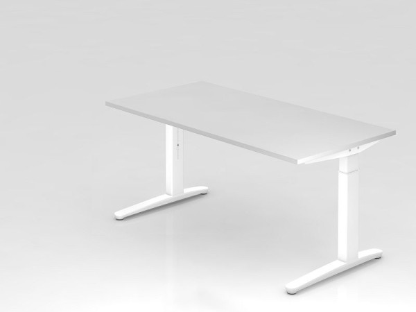 Hammerbacher Schreibtisch C-Fuß 160x80cm Weiß/Weiß, Alu-Kufe Weiß, VXB16/W/WW