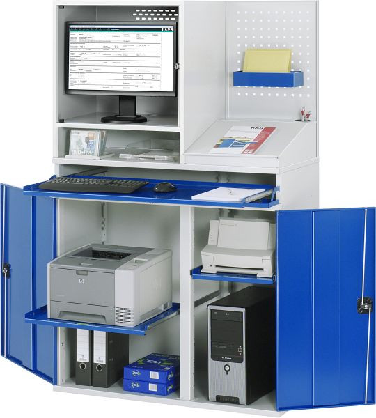RAU Computer-Schrank - Modell 67, B1100xT520xH1770mm, Monitorgehäuse B650 x T520 x H710mm, Mittelstütze zur Teilung der Einbaubreite, 07-1100T-M67-MG5.11