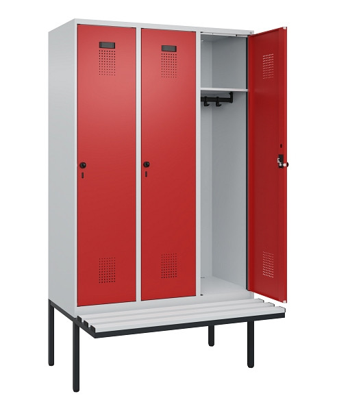 C+P Spind Evolo PLUS, 3 Abteile, 2120x1200x815mm, 7035/3000, Haken 4, Drehriegel, Material Sitzfläche Kunststoff, 0490407-32 S10057