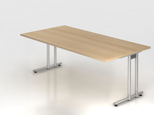 Hammerbacher Schreibtisch C-Fuß 200x100cm Eiche/Silber, Arbeitshöhe 72 cm, VNS2E/E/S