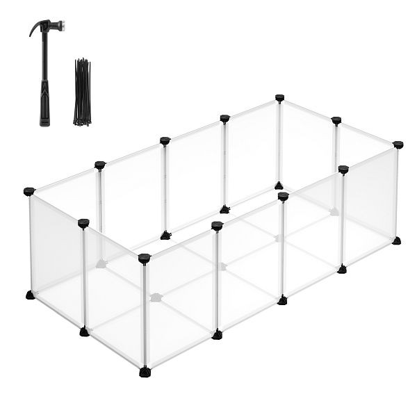 SONGMICS Laufstall für Haustiere mit Boden, Kleintiergehege, DIY-Plastikkäfig, Innenlauf für Hamster, Kaninchen, Igel, Meerschweinchen, weiße, LPC001W01