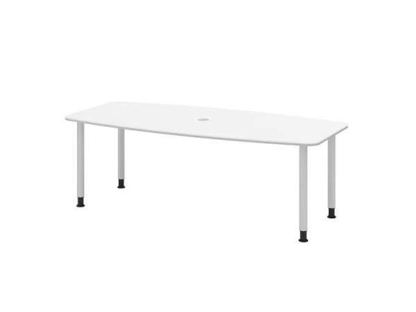 Hammerbacher Konferenztisch KT22C, 220 x 105 cm, Platte: Weiß, 25 mm dick, Vier-Fuß-Gestell Silber, Rundrohr 6 cm, Arbeitshöhe 72-74 cm, VKT22C/W/S