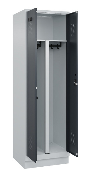 C+P PSA Schwarz-Weiß-Spind Evolo PLUS, mit Sockel, 2 Abteile, 1950x600x500mm, 7035, Frontfarbe RAL 7016 Anthrazitgrau, Zylinderschloss, 049022-20P S10039