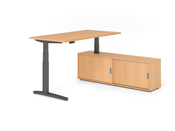 Hammerbacher Schreibtisch XBHM16, 160x80cm, Platte: Buche, 25mm dick, C-Fuß Gestell Graphit, Höhe: 65 - 129 cm, Buche / Buche, VXBHM16SB/6/G/6/6