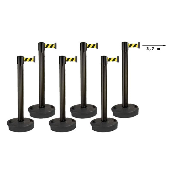 Stein HGS Personenleitsystem 6er-Set "Beltrac Outdoor" aus PVC, 6x3, 7m, Pfosten rot, Gurt: rot-weiß, Fuß schwarz ( befüllbar ), 32230