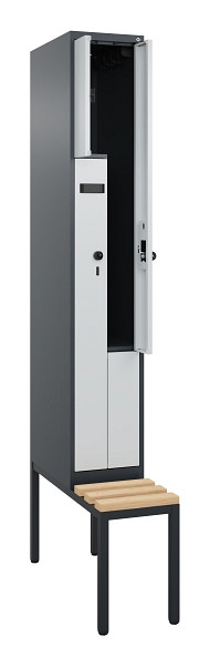 C+P Z-Spind Evolo PLUS, Bank, 2 Fächer, 2120x300x815mm, 7016/7035, Drehriegel, Sitzfläche Buche-Hartholz, Sitzbank, 0490537-102 S10015