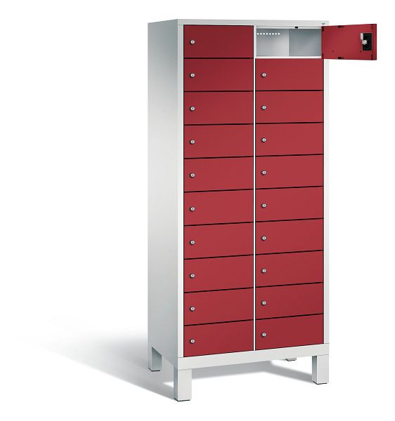 C+P Schließfachschrank Evolo, H1700xB810xT500mm, Farbe: Lichtgrau / Rubinrot, mit Steckdosenleiste, 48010-2210 S10083