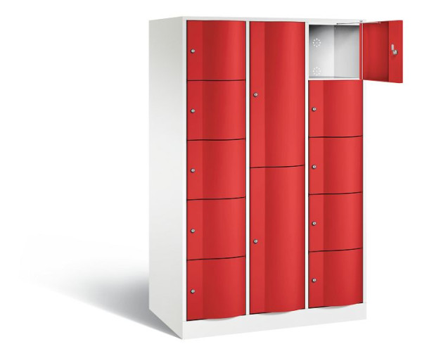 C+P Kombi-Schließfachschrank Resisto, H1950xB1148xT640mm, Farbe: Verkehrsweiß / feuerrot, 8070-3731 S10026