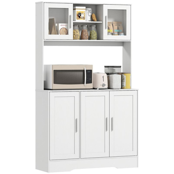 HOMCOM Küchenschrank, skandinavisches Design, 4 Schränke, verstellbare Regale, Glastüren, offene Fläche, Spanplatte, MDF, Weiß, 83A-257V90WT