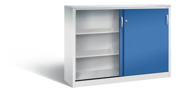 C+P Sideboard mit Schiebetüren Acurado, H1200xB1600xT400mm, Farbe: Lichtgrau / Enzianblau, Bügelgriff, 3 OH, 2147-1200 S10314
