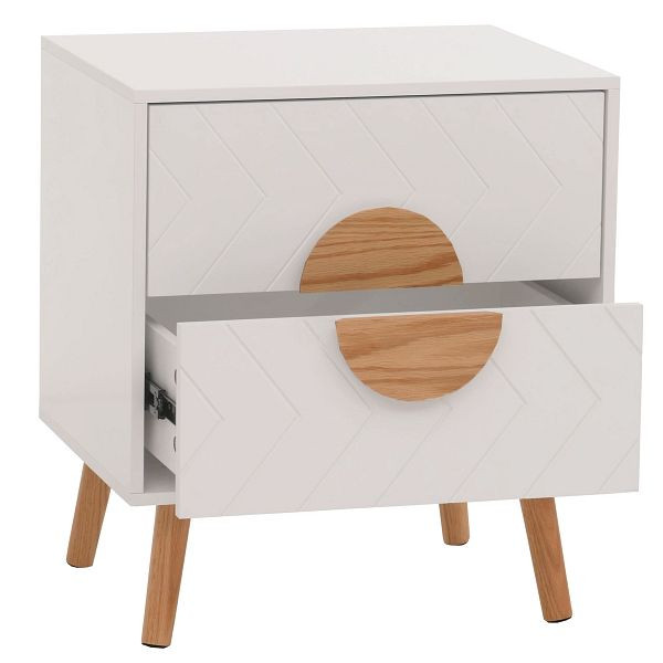 Mendler Nachttisch HWC-N89, Kommode Beistelltisch Nachtschrank, Schublade Fischgrätenmuster Melamin Holz, 55x48x40cm, weiß, 109685