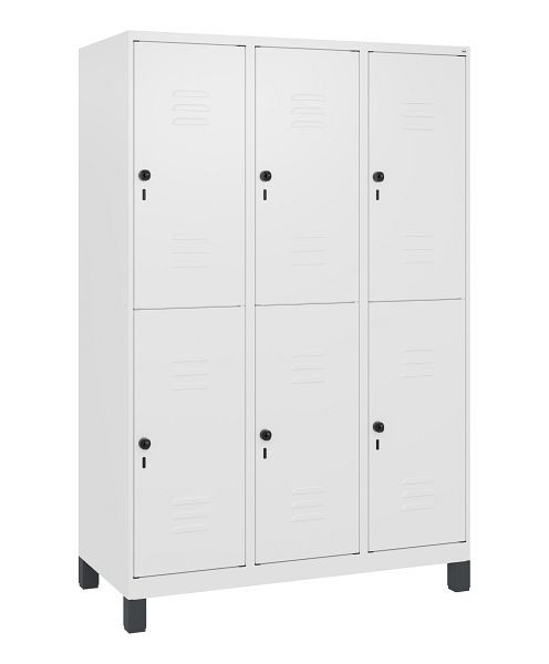 C+P Doppelstöckiger Spind Classic PLUS, Füße, 3 Abteile, 1800x1200x500mm, 9016/9016, Drehriegel, 0803107-32 S10014