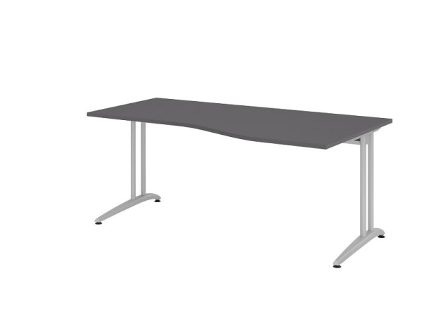 Hammerbacher Schreibtisch C-Fuß 180x100/80cm Graphit, horizontale Kabelwanne, Arbeitshöhe 72 cm, VBS18/G/S