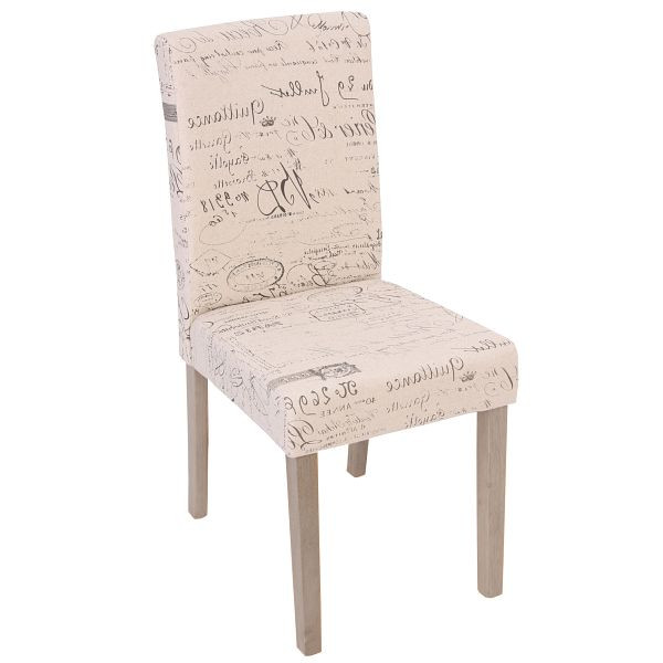Mendler 2er-Set Esszimmerstuhl Littau, Stuhl Küchenstuhl, Textil mit Schriftzug, creme, Beine Struktur - Eiche, 48069