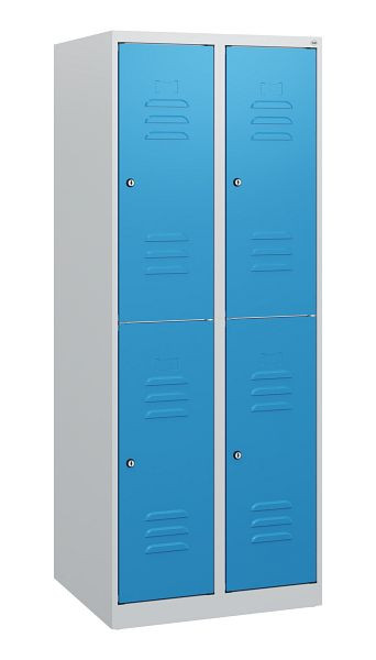 C+P Doppelstöckiger Spind Classic PLUS, 2 Abteile, 1530x600x500mm, 7035/5012, Zylinderschlösser, 0803005-20 S10026