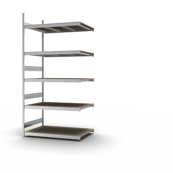 hofe Großfach-Anbauregal, 3000x800x1500 mm, 5 Fachebenen, Spanplatte verzinkt, 350 kg Fachlast, 2000 kg Feldlast, zweiseitige Bedienung, GZA30815S