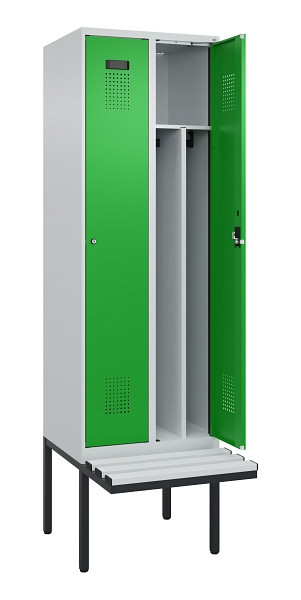 C+P Spind Evolo PLUS, 2 Abteile, 2120x600x815mm, 7035/6037, Zylinderschloss, Material Sitzfläche Kunststoff, 0490407-20F S10092