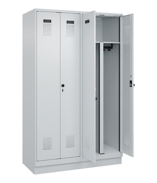 C+P PSA Schwarz-Weiß-Spind Evolo PLUS, mit Sockel, 4 Abteile, 1950x1200x500mm, 7035, RAL 7035 Lichtgrau, Drehriegel, 049022-40P S10013