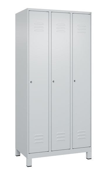C+P Umkleidespind Classic PLUS mit Mitteltrennwand, Füße, 3 Abteile, 1950x900x500mm, 7035/7035, Zylinderschlösser, 080010-30F S10024