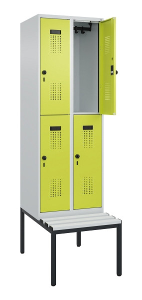 C+P Doppelstock-Spind Evolo PLUS, Bank, 4 Fächer, 2120x600x815mm, 7035/0024, Drehriegel, Sitzfläche Kunststoff, Sitzbank, 0493507-20 S10096