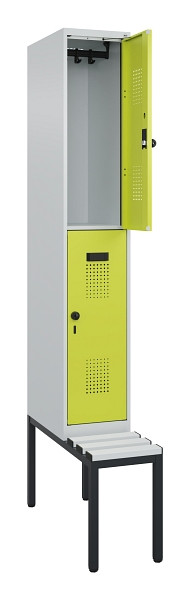 C+P Doppelstock-Spind Evolo PLUS, Bank, 2 Fächer, 2120x300x815mm, 7035/0024, Drehriegel, Sitzfläche Kunststoff, Sitzbank, 0493507-10 S10096