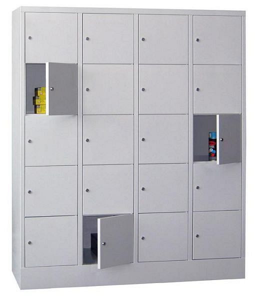 Pavoy Schließfachschrank mit Sockel 1850/500/1600, 4b x 5h, Zylinderschloss, Abteilbreite 400, glatte Türen, 61265-454-401-735