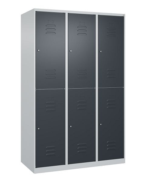 C+P Doppelstöckiger Spind Classic PLUS, 3 Abteile, 1850x1200x500mm, 7035/7016, Zylinderschlösser, 080300-32 S10039