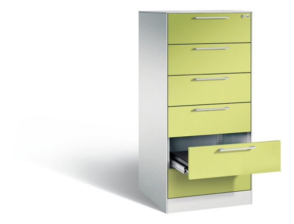 C+P Karteischrank Asisto, H1310xB562xT600mm, Farbe: Lichtgrau / Viridingrün, Bügelgriff, 146224-622 S10112