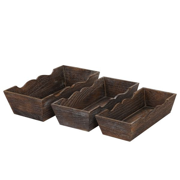 Mendler 3er Set Holzschale T283, Obstschale Dekoschale, Shabby-Look Vintage, braun, 36722