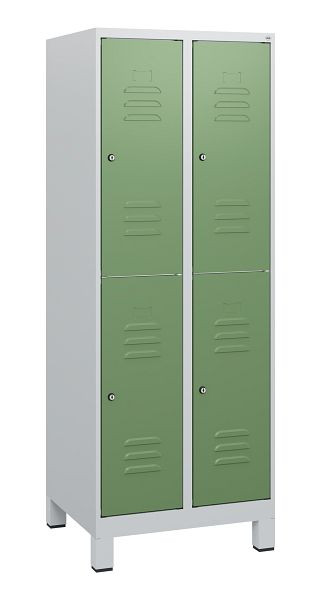 C+P Doppelstöckiger Spind Classic PLUS, Füße, 2 Abteile, 1630x600x500mm, 7035/6011, Zylinderschlösser, 0803105-20 S10036