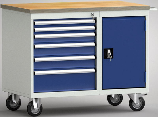 KLW Profi-Werkbank - 1000 x 620 x 840 mm L x T x H ohne Rückbrett, L: 2x50EA/75EA/2x100EA/175EA; R: Tür, WP824N-1000M30SE1903