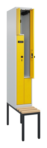 C+P Z-Spind Evolo PLUS, Bank, 2 Fächer, 2120x300x815mm, 7035/1023, Drehriegel, Sitzfläche Buche-Hartholz, Sitzbank, 0490537-102 S10003