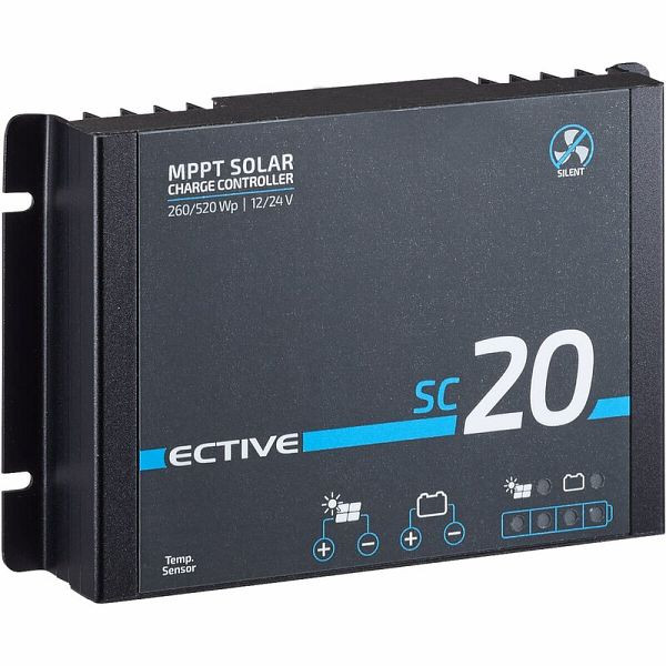ECTIVE SC 20 SILENT Lüfterloser MPPT Solar-Laderegler für 12/24V Versorgungsbatterien 240Wp/480Wp 50V 20A, TN4427