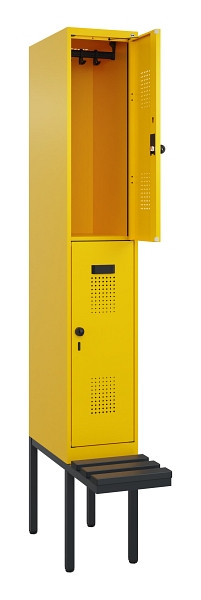 C+P Doppelstock-Spind Evolo PLUS, Bank, 2 Fächer, 2120x300x815mm, 1023/1023, Drehriegel, Sitzfläche Kunststoff, 0493407-10 S10103