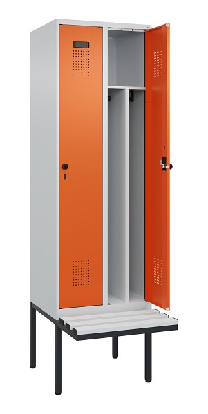 C+P Spind Evolo PLUS, 2 Abteile, 2120x600x815mm, 7035/2004, Drehriegel, Material Sitzfläche Kunststoff, 0490407-20F S10056