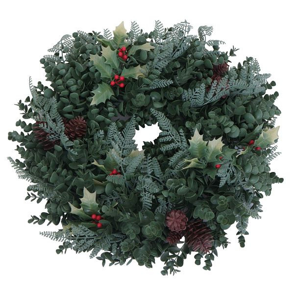 Mendler Künstlicher Kranz HWC-O98, Türkranz Tischkranz, Deko künstlich Ø 45cm, grün mit roten Beeren, 139601