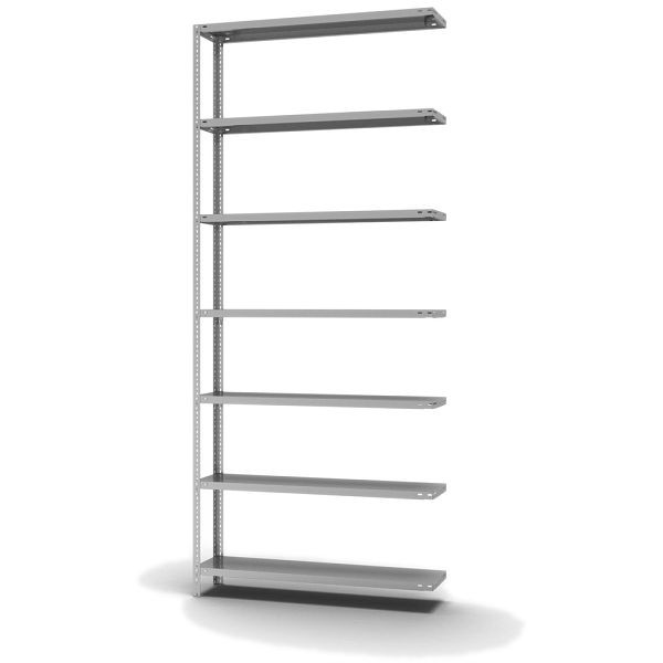 hofe Fachboden-Anbauregal, 3000x300x1300 mm, 7 Fachebenen, verzinkt, 200 kg Fachlast, 1400 kg Feldlast, zweiseitige Bedienung, WZA30313M