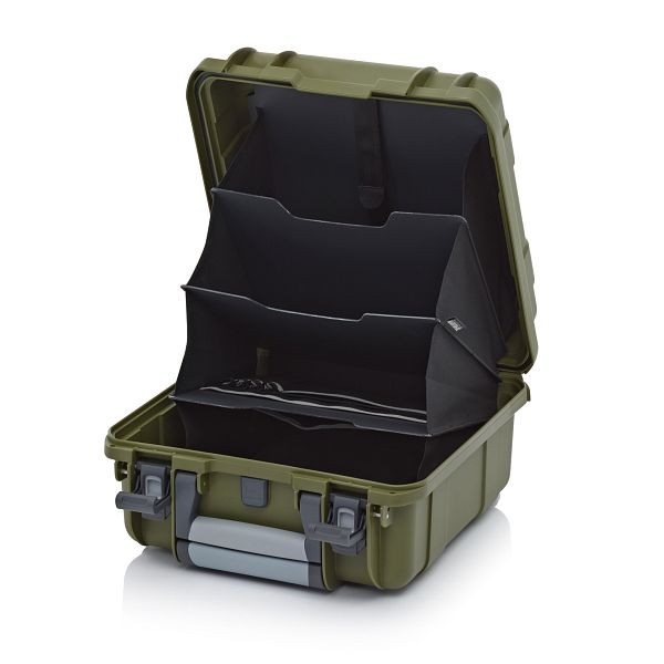 Auer Schutzkoffer Pro Trolley, Olivgrün, ohne Schloss, Fächereinsatz (Büroeinsatz Band grau), CP 4422 B2-6003