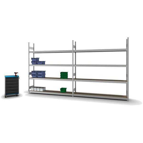 hofe Großfach-Grundregal, 2500x400x2200 mm, 4 Fachebenen, Spanplatte verzinkt, 350 kg Fachlast, 1750 kg Feldlast, zweiseitige Bedienung, GZG25422S