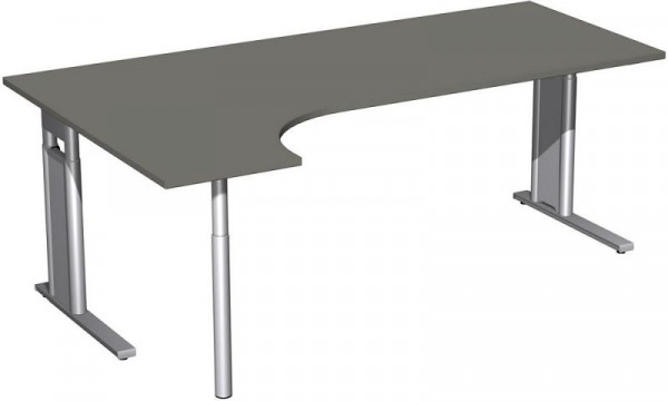 geramöbel PC-Schreibtisch links höhenverstellbar, C Fuß Blende optional, 2000x1200x680-820, Graphit/Silber, N-647318-GS