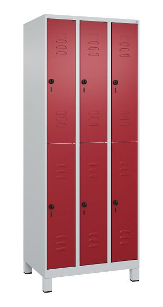 C+P Doppelstöckiger Spind Classic PLUS, Füße, 3 Abteile, 1950x750x500mm, 7035/3003, 080310-39 S10001