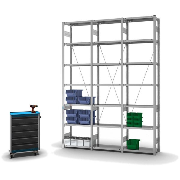 hofe Fachboden-Grundregal, 3000x300x750 mm, 7 Fachebenen, verzinkt, 150 kg Fachlast, 1700 kg Feldlast, einseitige Bedienung, HZG30307XL