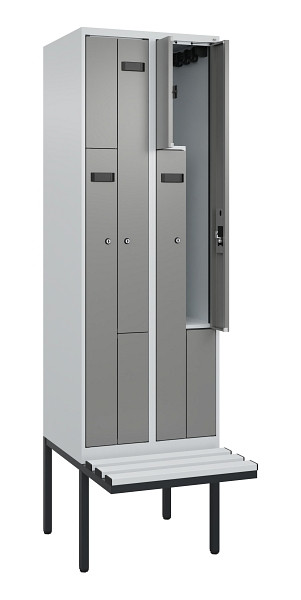 C+P Z-Spind Evolo PLUS, Bank, 4 Fächer, 2120x600x815mm, 7035/0004, Zylinderschloss, Material Sitzfläche Kunststoff, 0490437-204 S10095